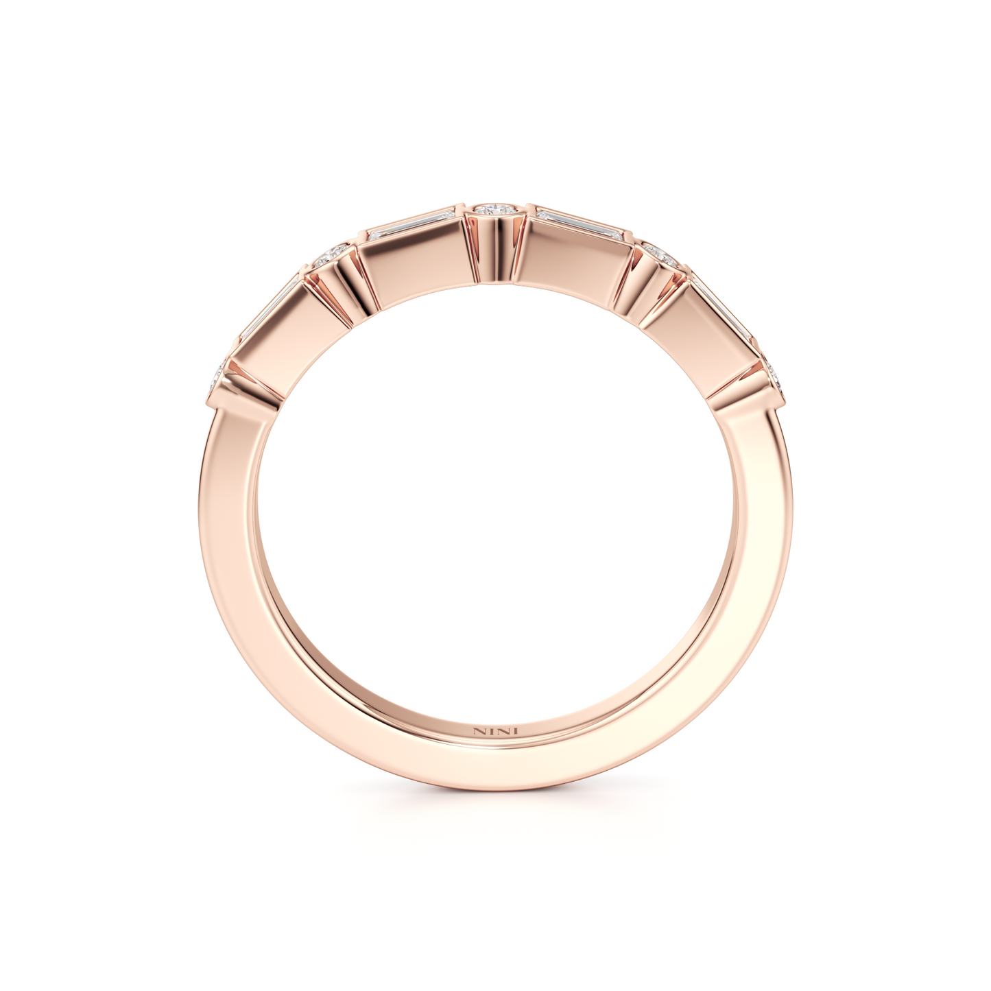 טבעת שורה שיבוץ בזל יהלומי בגט ויהלומים עגולים