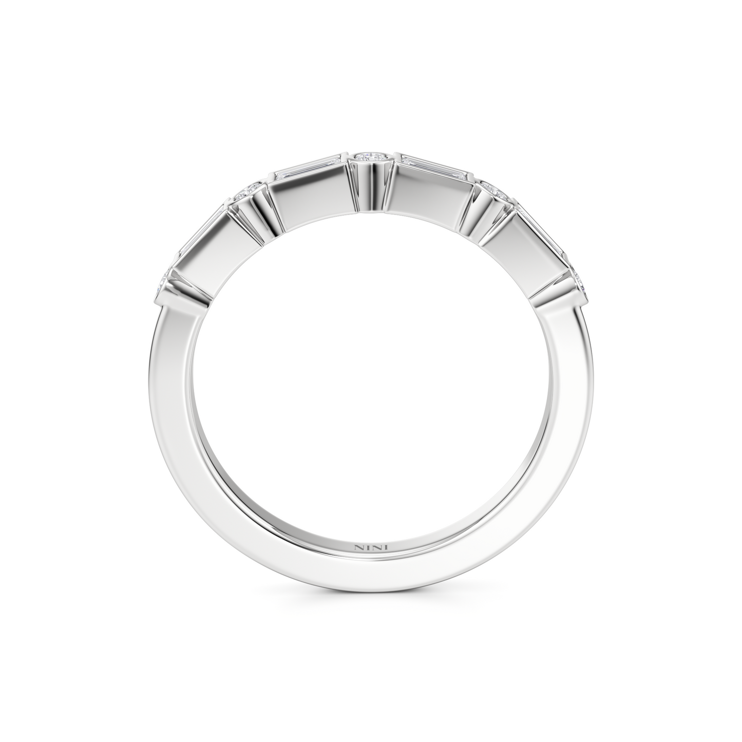 טבעת שורה שיבוץ בזל יהלומי בגט ויהלומים עגולים