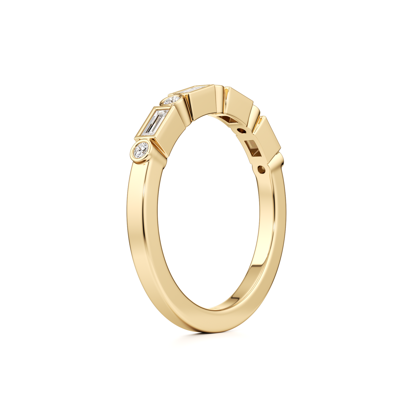 טבעת שורה שיבוץ בזל יהלומי בגט ויהלומים עגולים