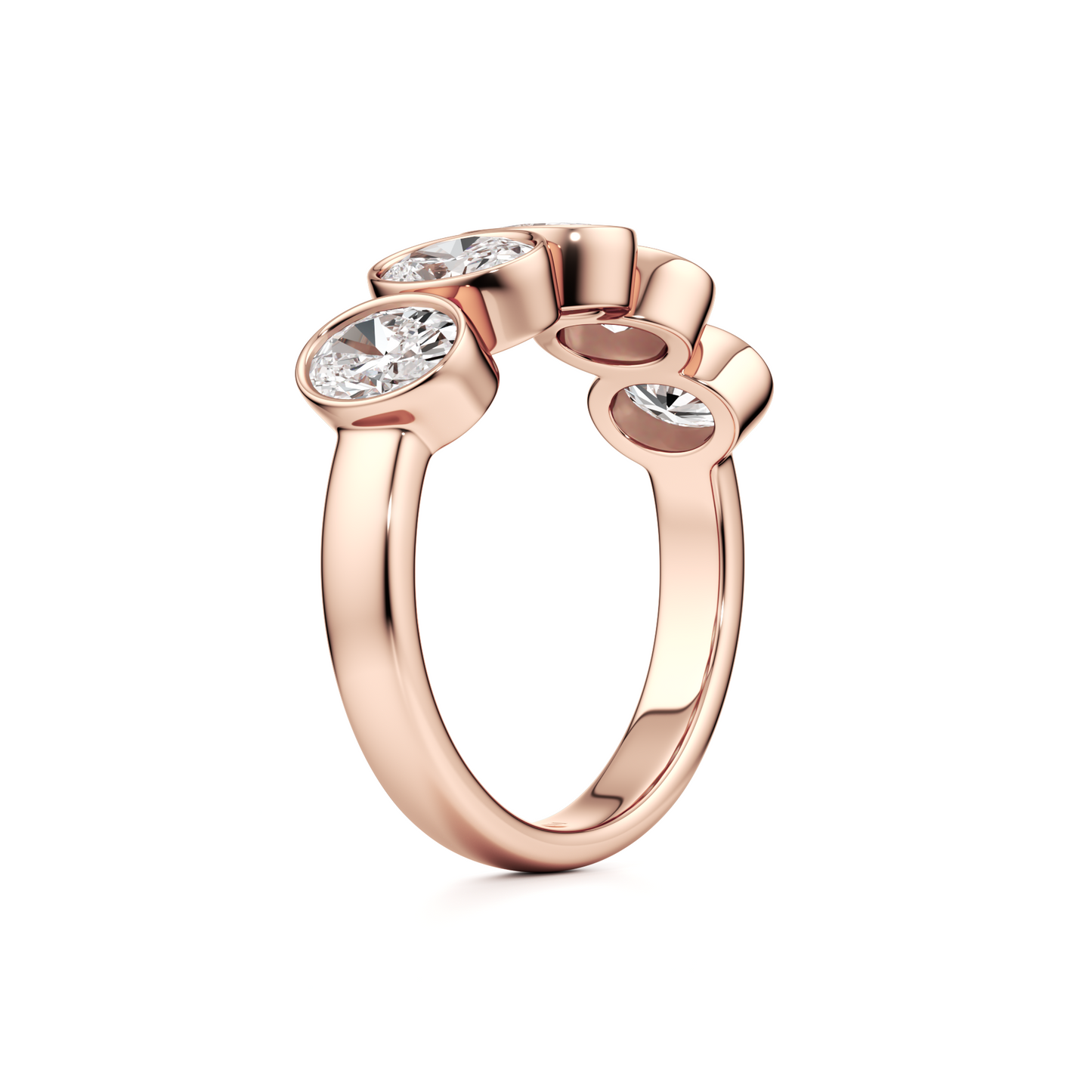 Five Oval Cut Diamonds Bezel Ring