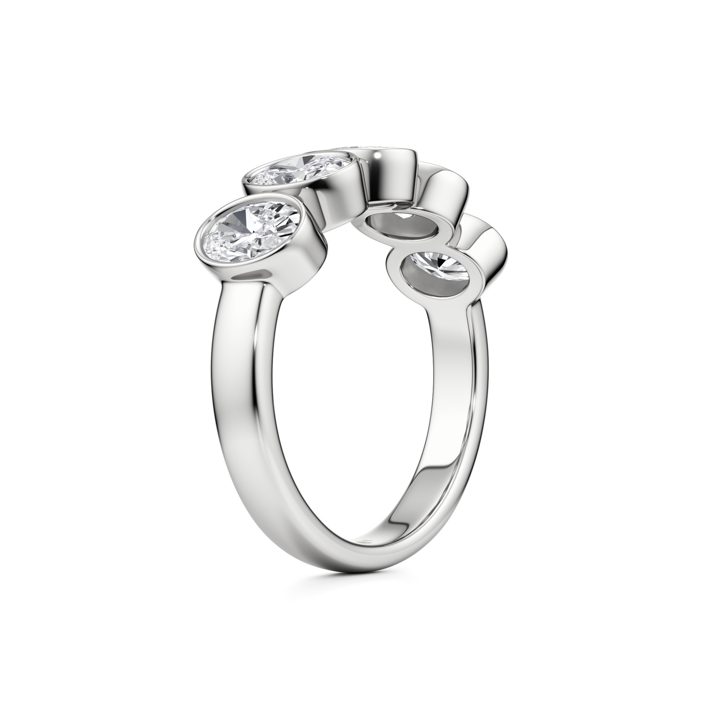 Five Oval Cut Diamonds Bezel Ring