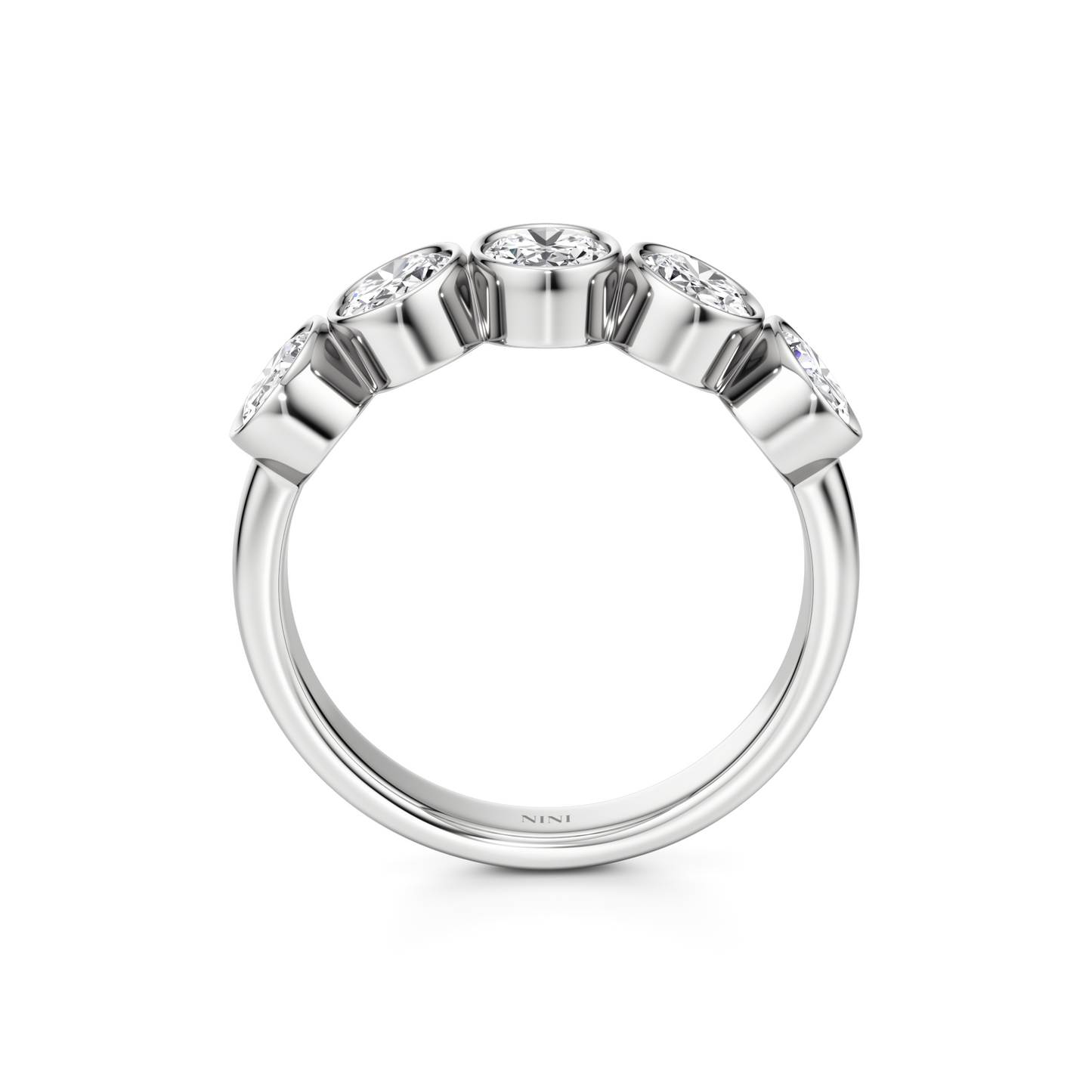 Five Oval Cut Diamonds Bezel Ring