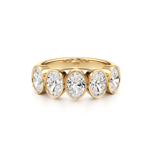 Five Oval Cut Diamonds Bezel Ring