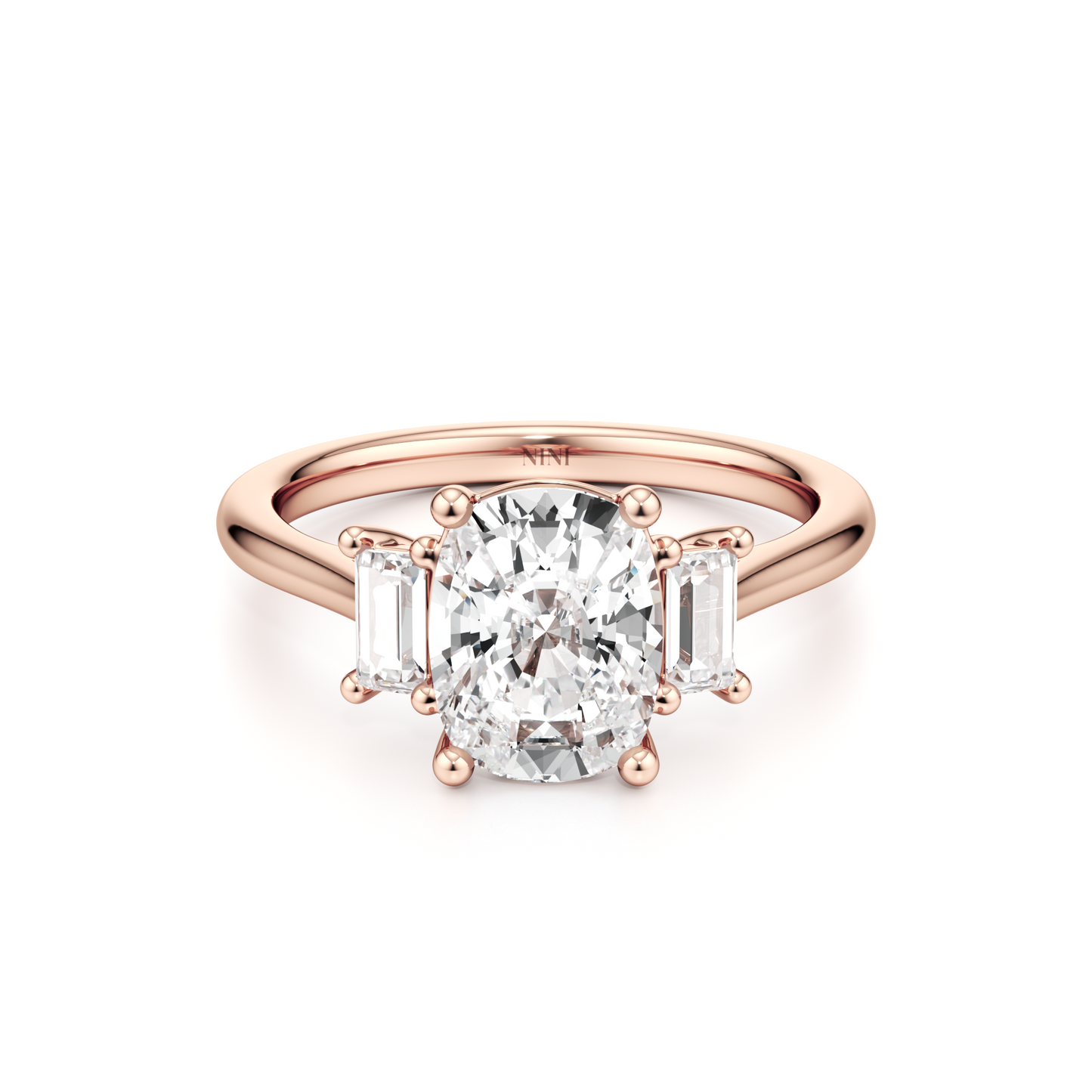 Trilogy Baguettes Cushion Engagement Ring - 2.00 Ct