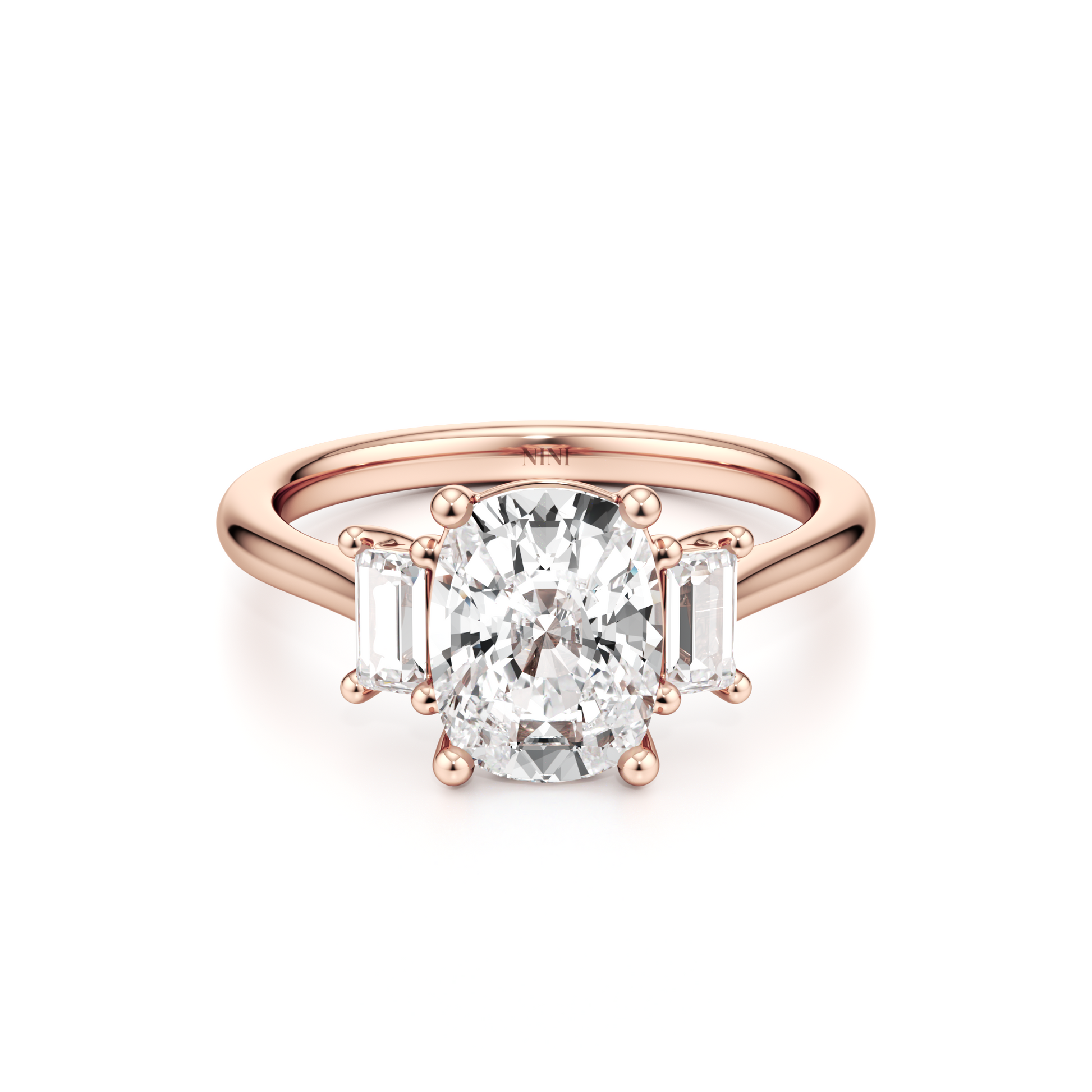 Trilogy Baguettes Cushion Engagement Ring - 2.00 Ct