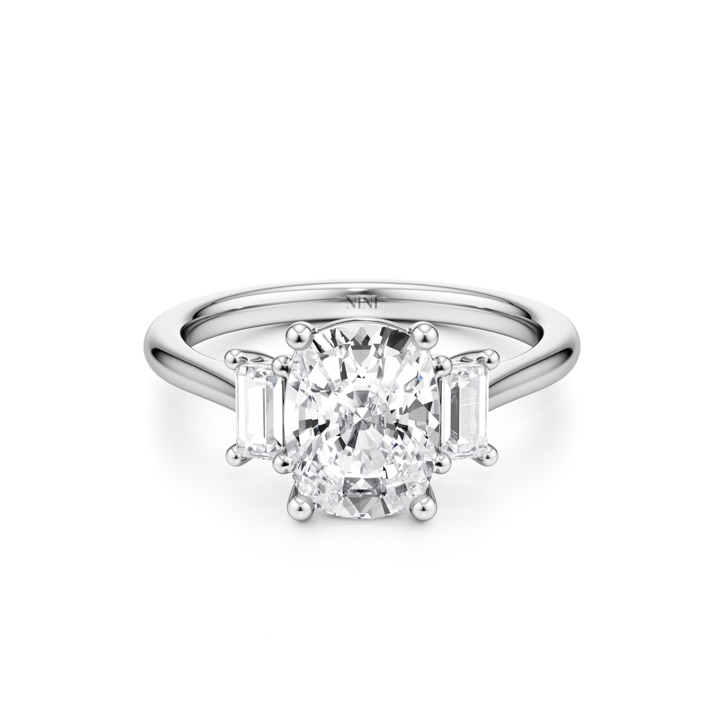 Trilogy Baguettes Cushion Engagement Ring - 2.00 Ct