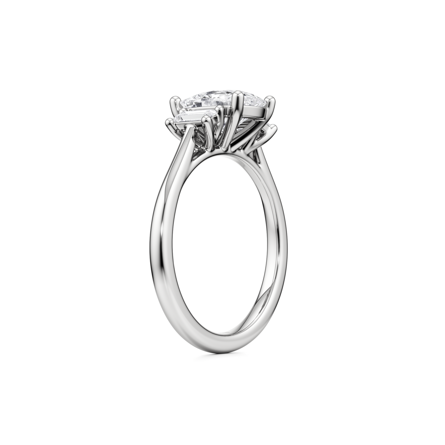 Trilogy Baguettes Cushion Engagement Ring - 2.00 Ct