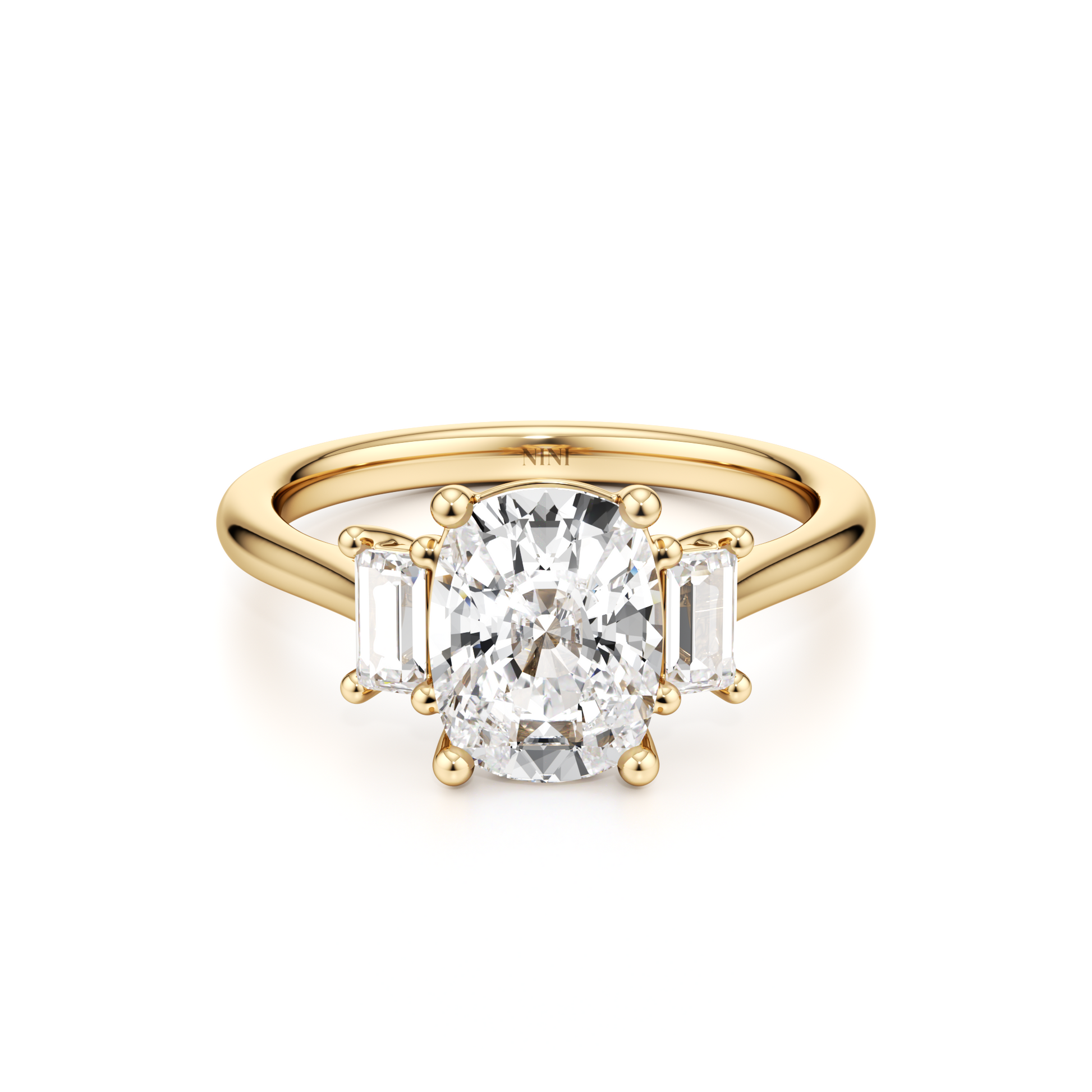 Trilogy Baguettes Cushion Engagement Ring - 2.00 Ct
