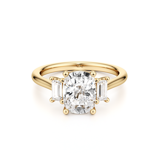 Trilogy Baguettes Cushion Engagement Ring - 2.00 Ct

