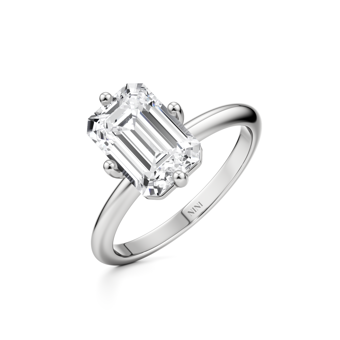 Compass Solitaire Emerald Cut Diamond Engagement ring - 2.00 Ct