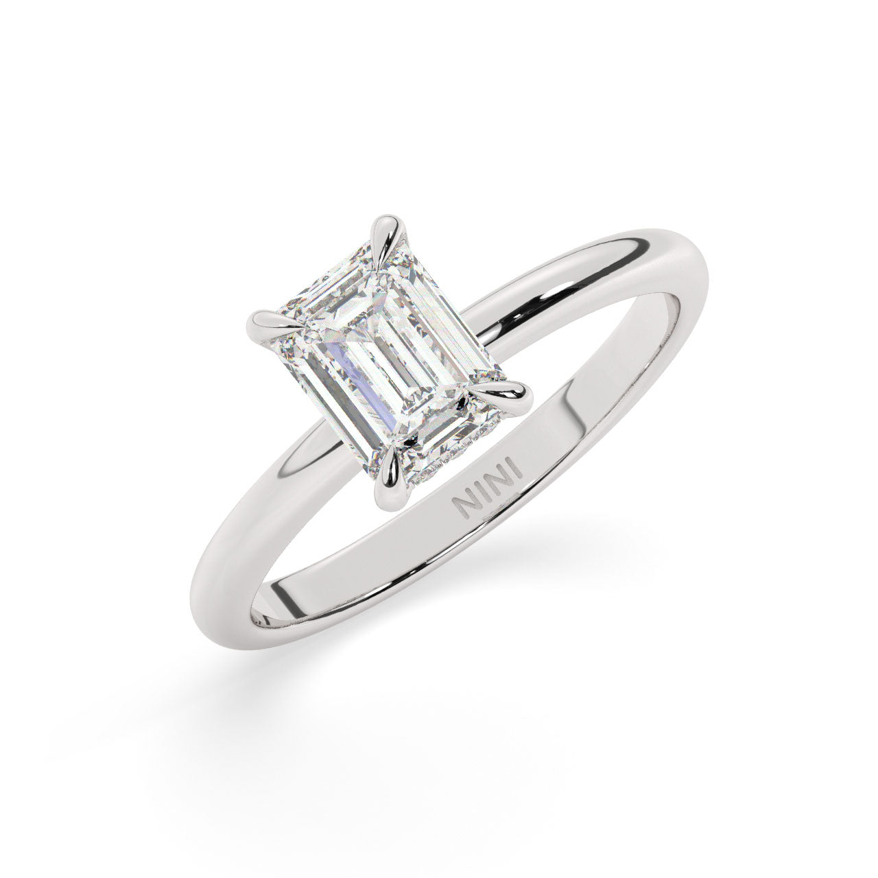 Solitaire Emerald Cut Diamond Engagement ring - 1.00 Ct - Hidden Halo