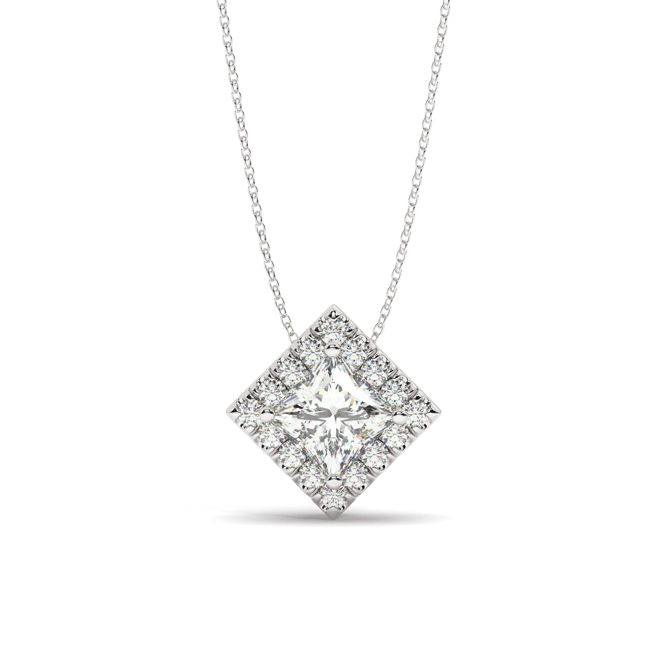 princess cut diamond necklace pedant white gold 