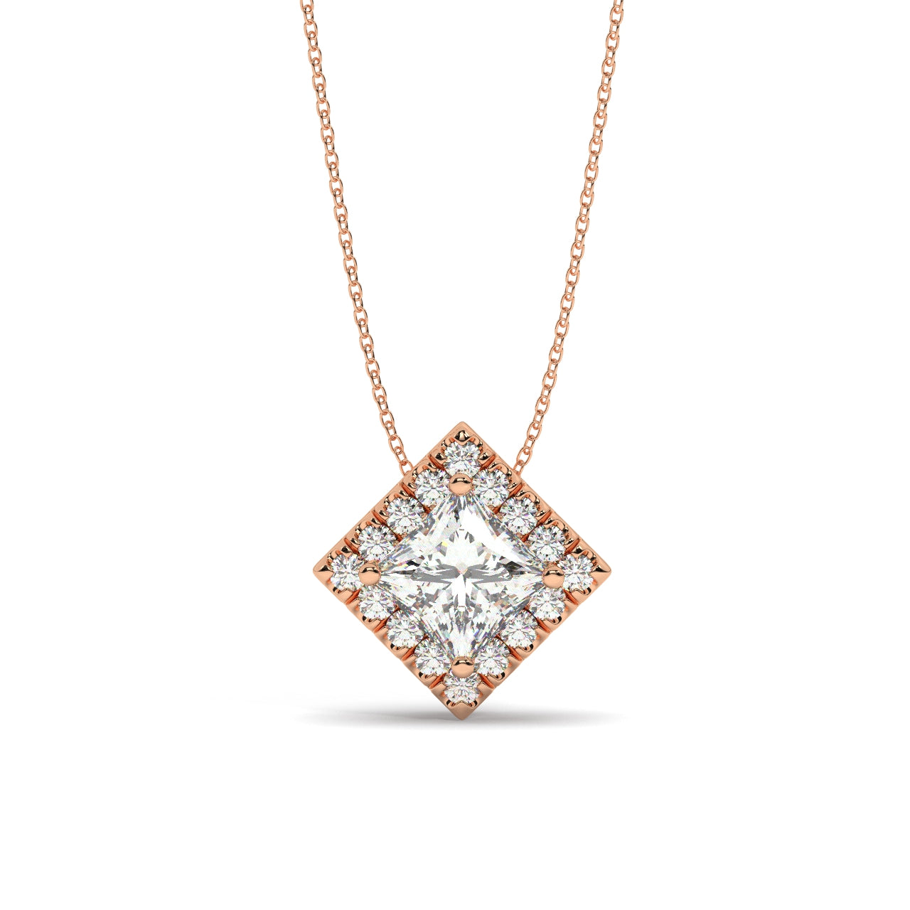 princess cut diamond necklace pedant rosr gold 