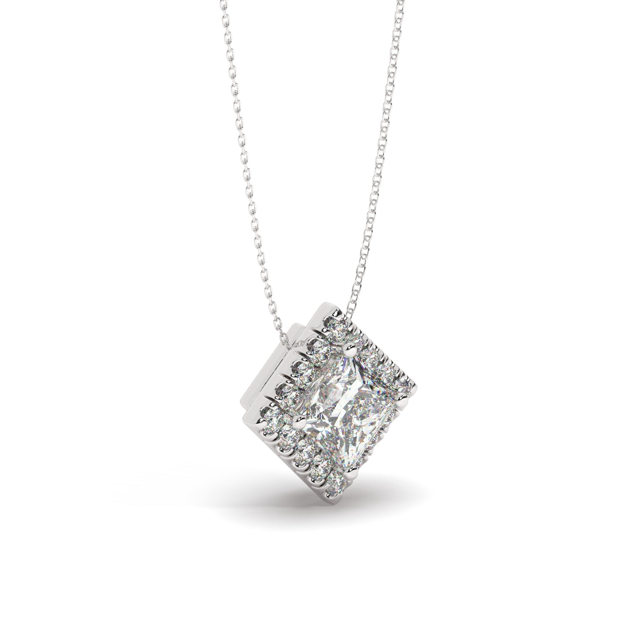 princess cut diamond necklace pedant white gold 