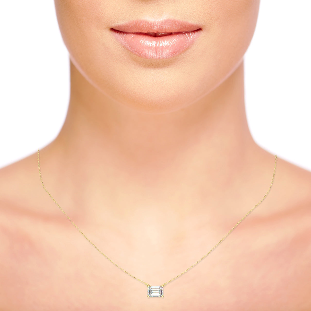 Solitaire Emerald Cut Diamond Necklace - Lab Grown