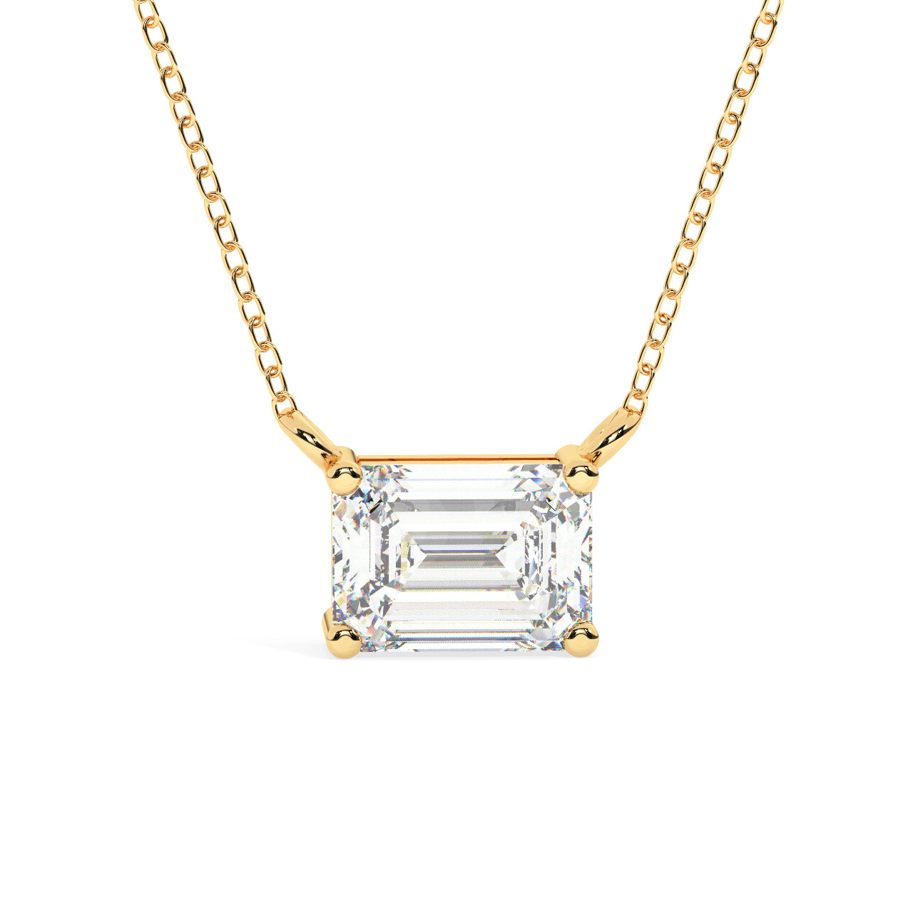 Solitaire Emerald Cut Diamond Necklace - Lab Grown
