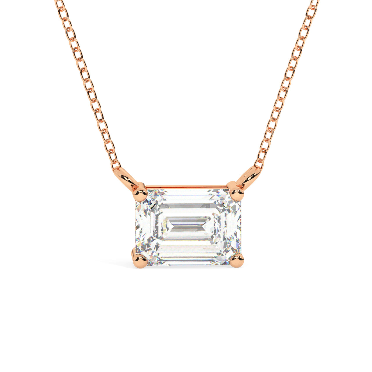 Solitaire Emerald Cut Diamond Necklace - Lab Grown
