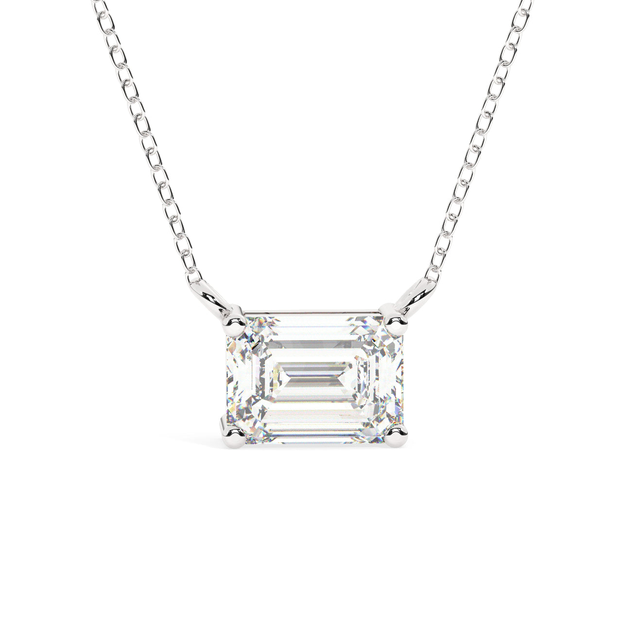 Solitaire Emerald Cut Diamond Necklace - Lab Grown