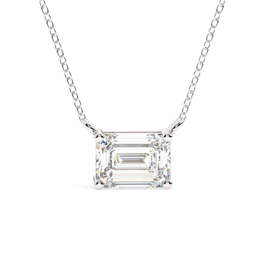 Solitaire Emerald Cut Diamond Necklace - Lab Grown