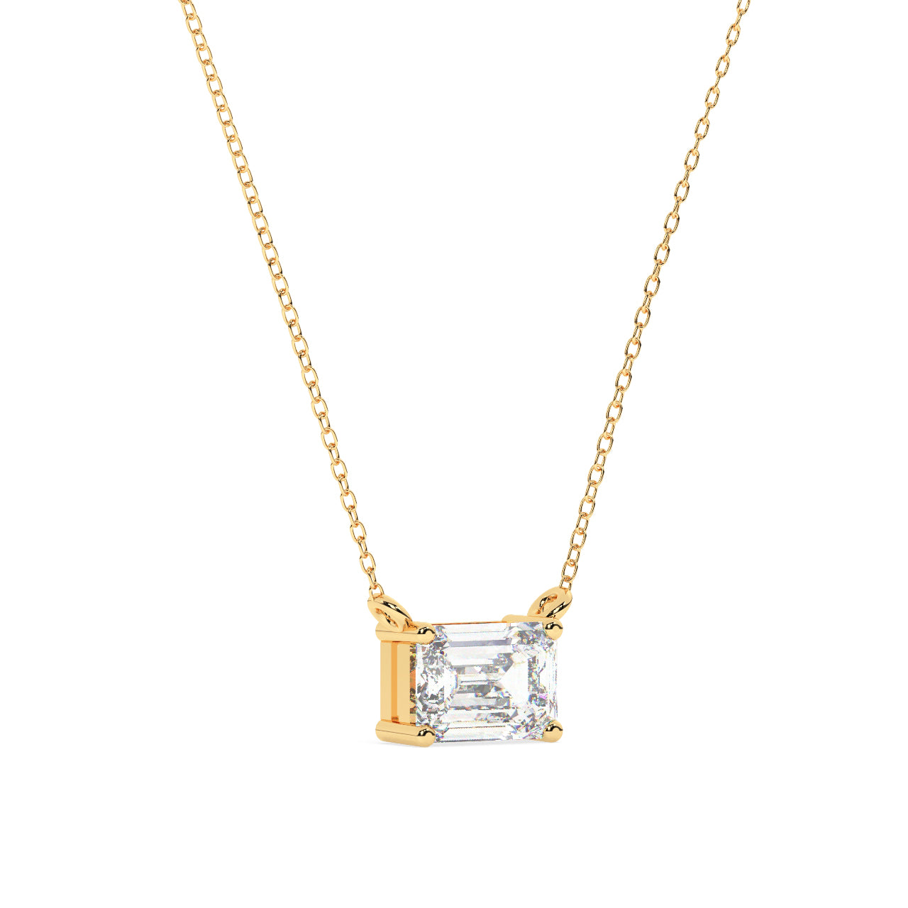 Solitaire Emerald Cut Diamond Necklace - Lab Grown