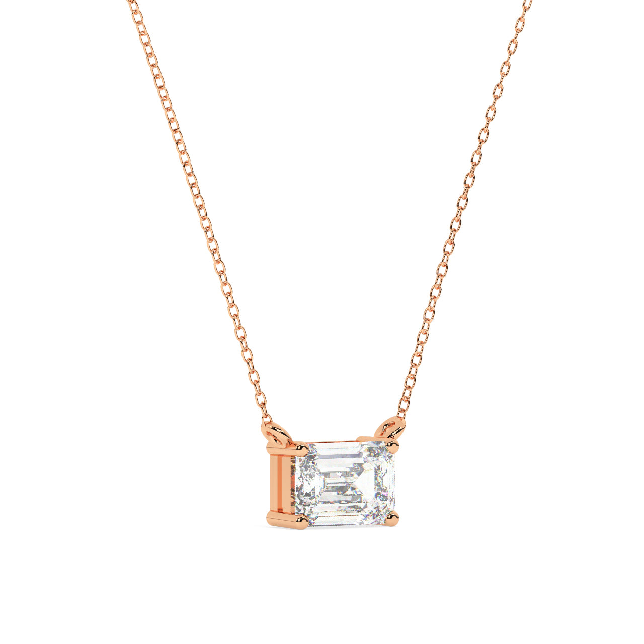Solitaire Emerald Cut Diamond Necklace - Lab Grown