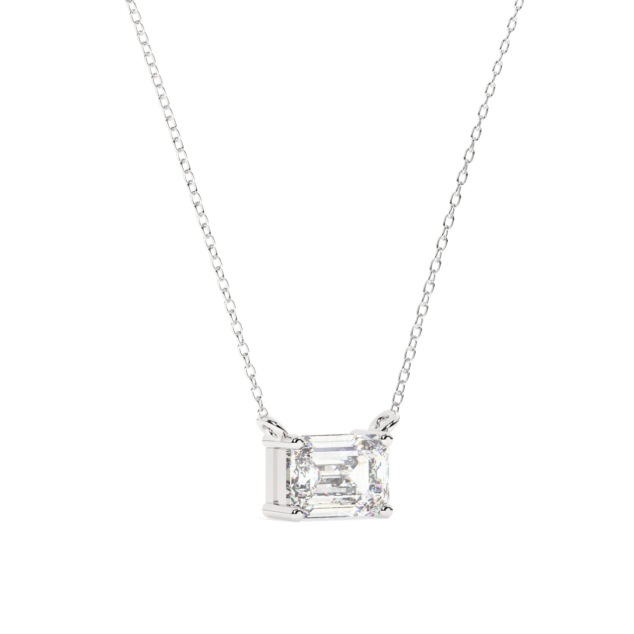 Solitaire Emerald Cut Diamond Necklace - Lab Grown