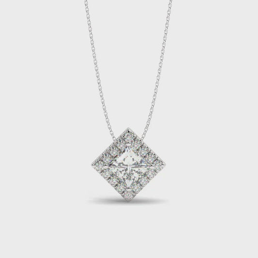 princess cut diamond necklace pedant white gold 